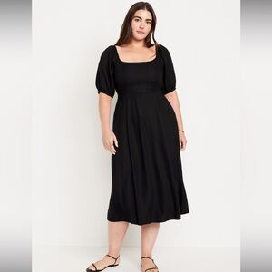 Fit & Flare Crepe Midi Dress Old Navy Black